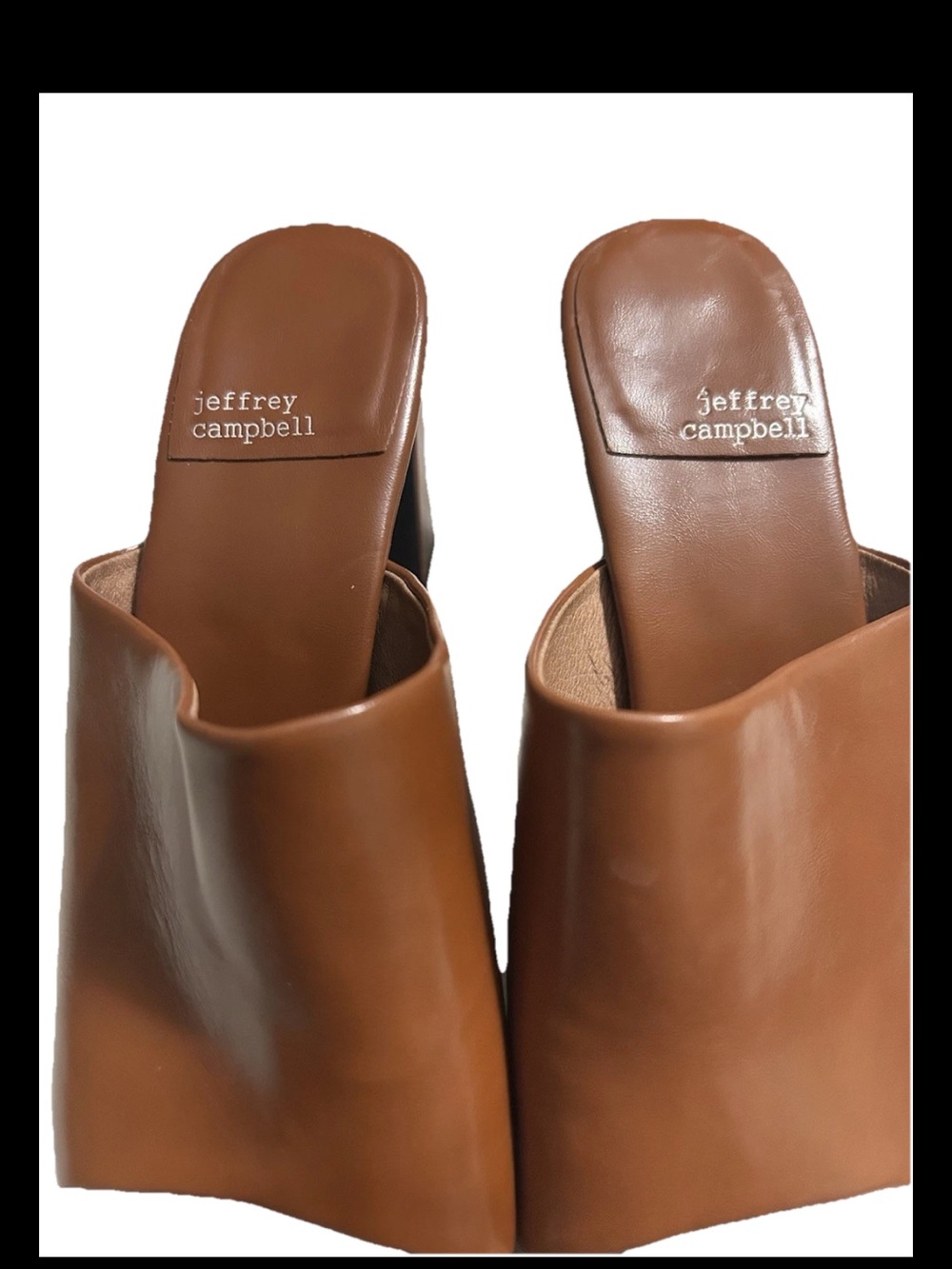 Jeffrey Campbell Cognac Platform Mule Heels 8.5 Minimalist Square Toe Y2K - Picture 3 of 5